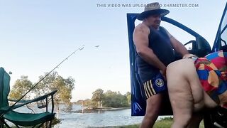 BBW MILF blows him by the river