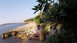 Teen teacher sucks my cock in a public beach in Croatia in front of everyone - it'_s very risky with people near- MissCreamy