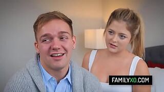 Hot blonde stepmom Pristine Edge fucking with her stepson and stepdaughter Rissa May