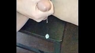 Guy dripping cum on chair