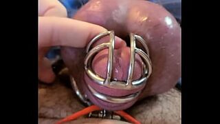 Rubbing My Caged Sissy Clit to Orgasm